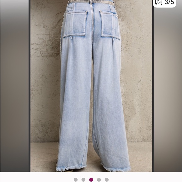 Pol Wide Leg Stud Sides Fray Hem Jeans - New - Picture 2 of 6